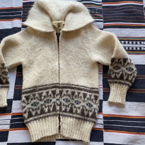 Vintage 70’s Icelandic Wool Kids Unisex Zip Up Sweater. Collar. Size 8. - Picture 12 of 12